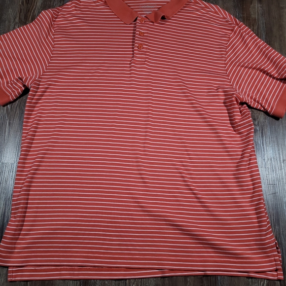 L.L. Bean Pima Cotton Orange Striped Polo Shirt Large - Picture 2 of 6